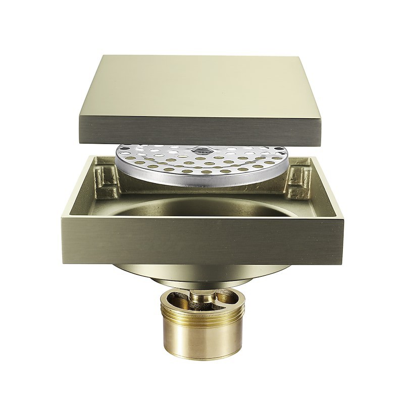 Brushed Gold 4-inch brass Shower Floor Drain with Removable